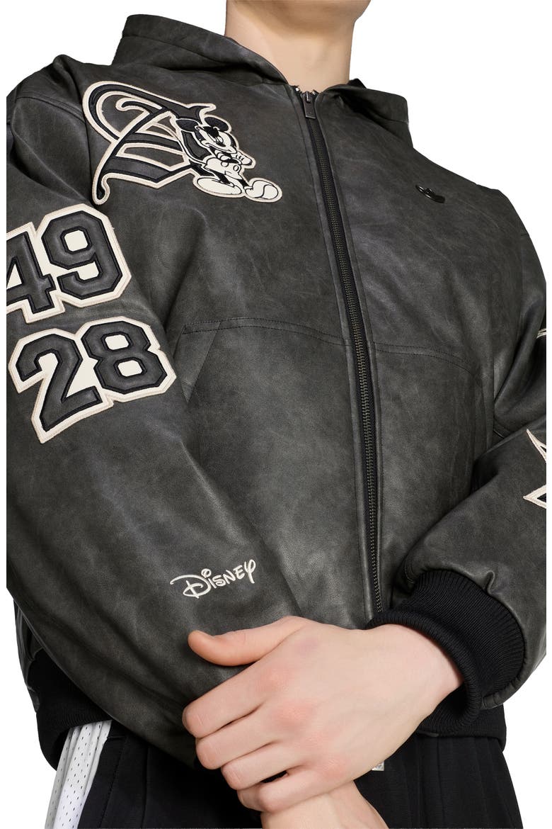 Disney Faux Leather Hooded Jacket, Alternate, color, BLACK