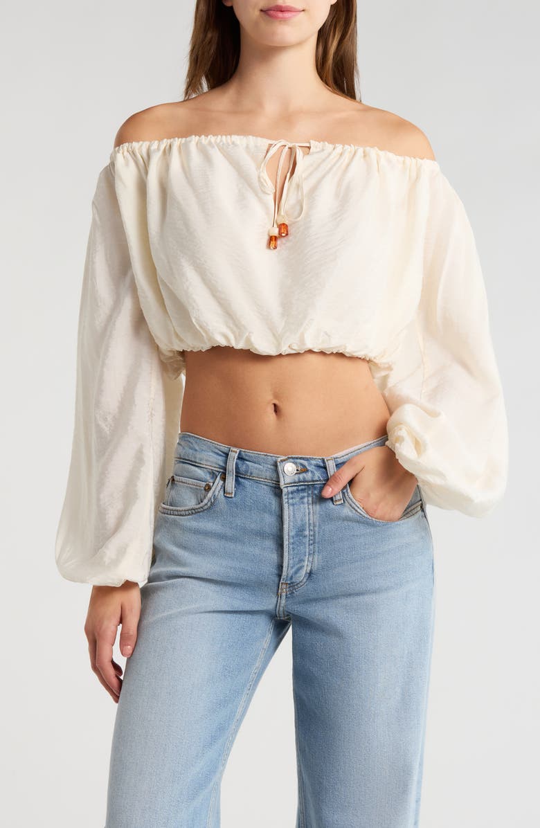 KITTENISH Off the Shoulder Bubble Hem Top, Main, color, Egret