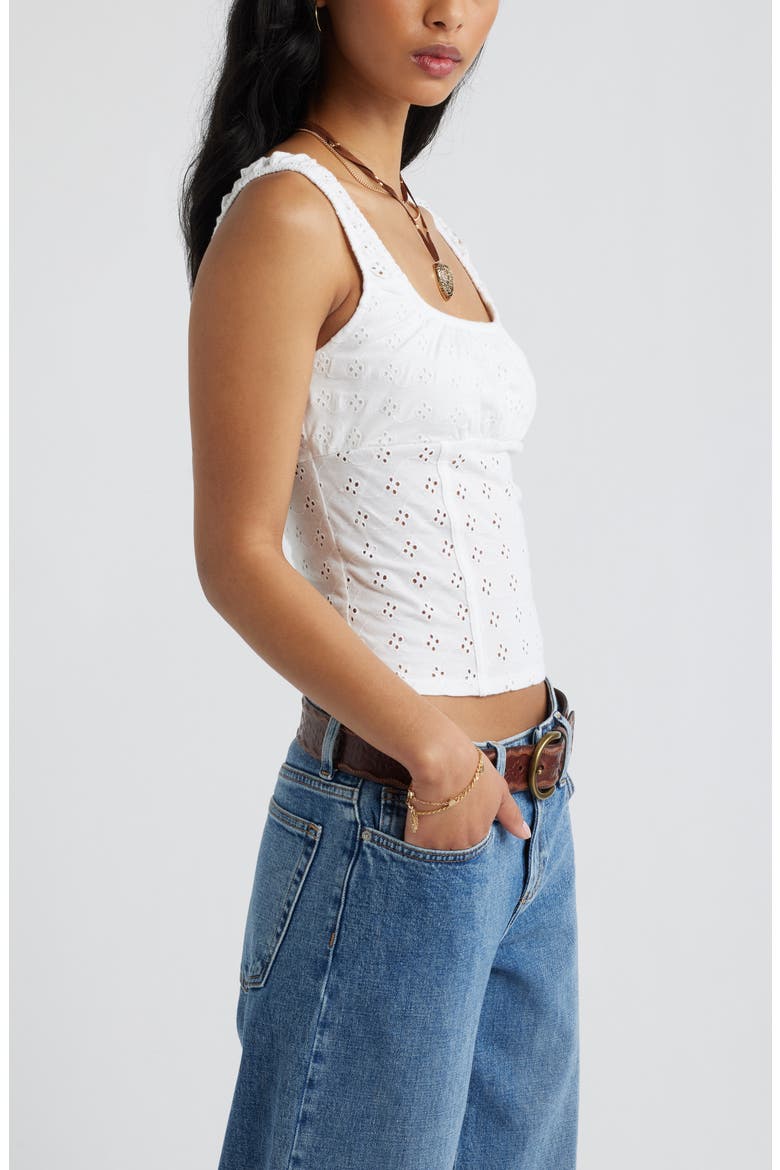 Ruched Cotton Eyelet Tank, Alternate, color, WHITE