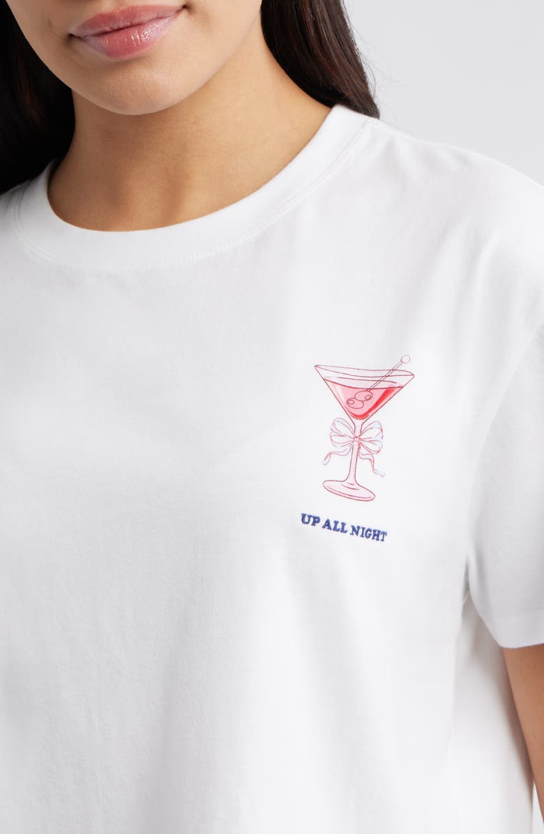 Open Edit Boxy Crop Sleep T-Shirt, Alternate, color, White Embroidery Up All Night
