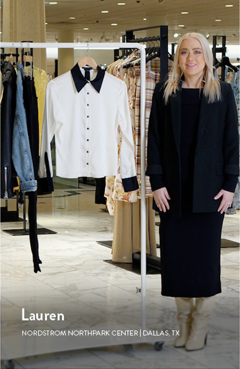 Willa Contrast Trim Stretch Silk Button-Up Shirt, sales video thumbnail