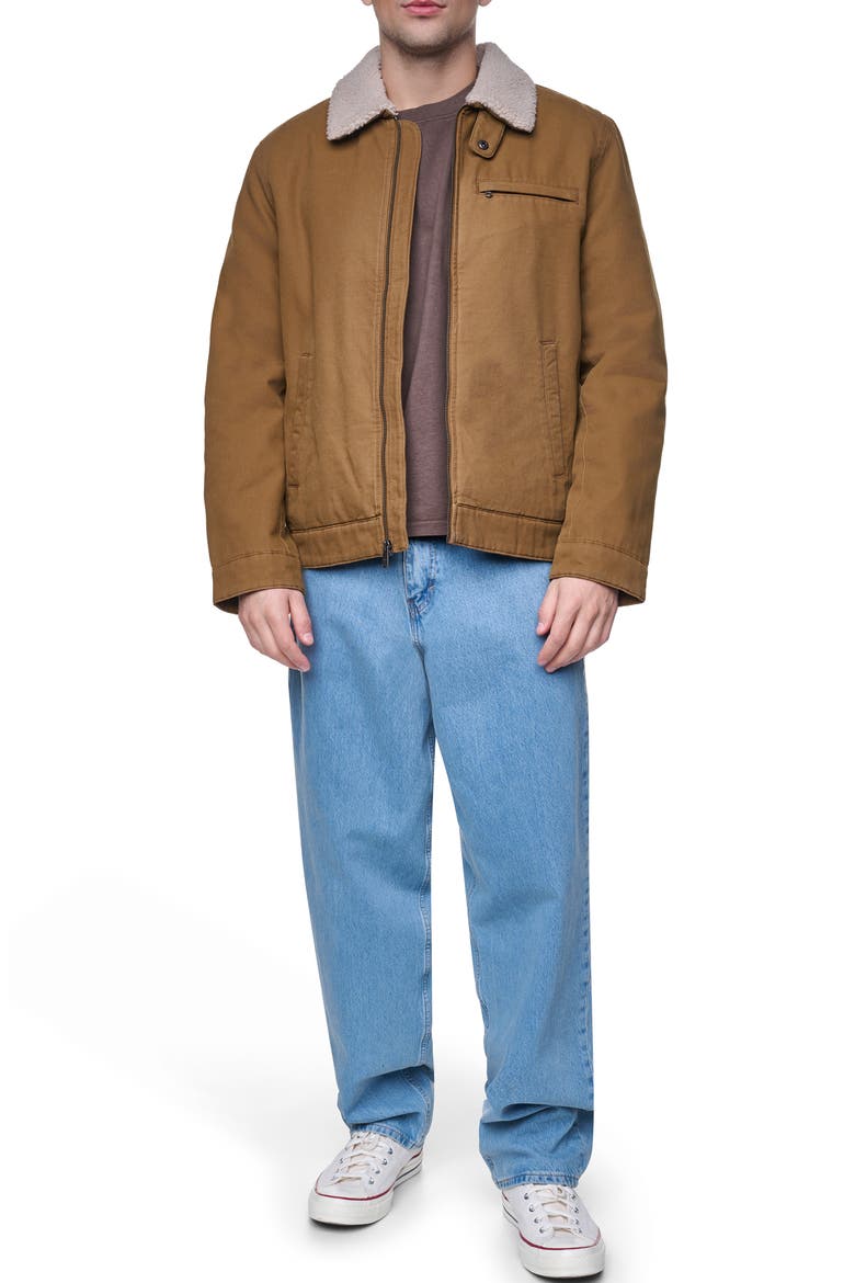 Western Utility Jacket with Faux Shearling Collar, Alternate, color, BROWN
