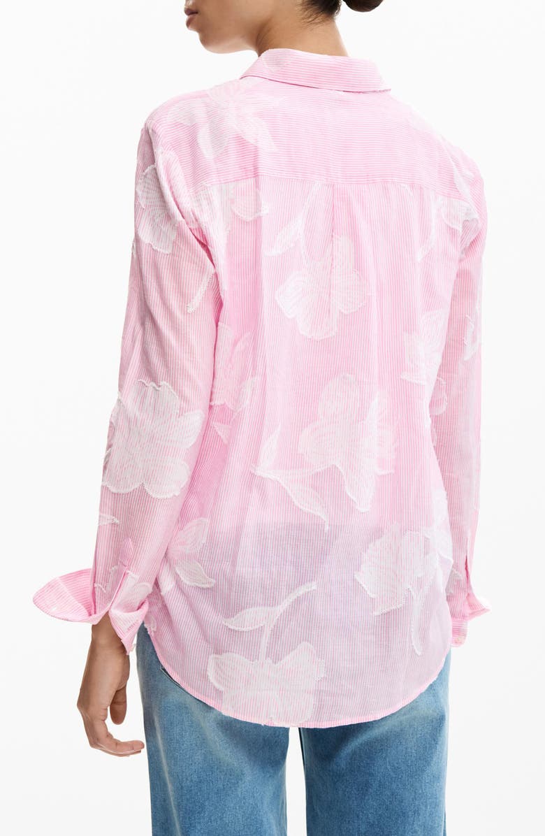Desigual Floral Appliqué Stripe Graphic Button-Up Shirt, Alternate, color, Pink