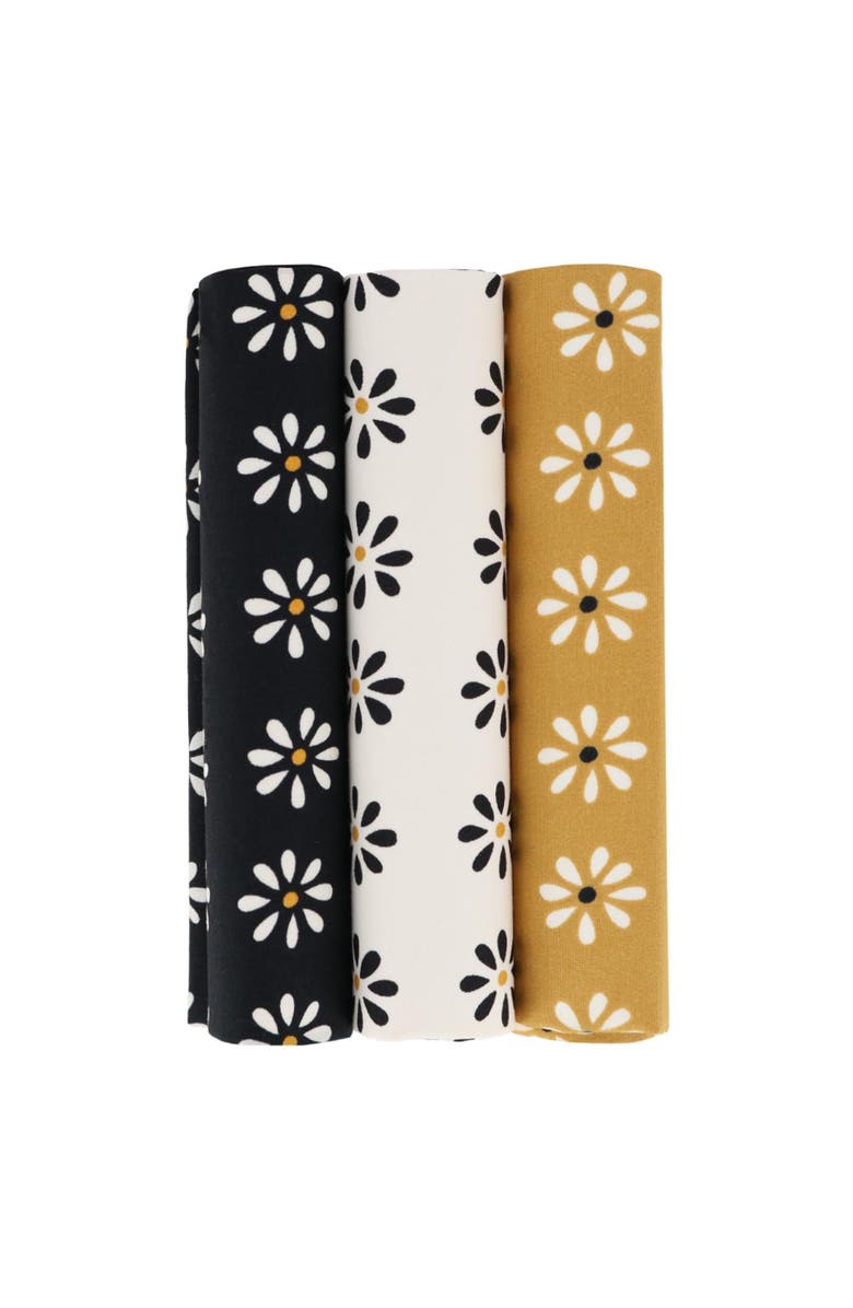 Trafalgar Mary's Rose Daisy Cotton Handkerchiefs, Main, color, Black, White, Gold