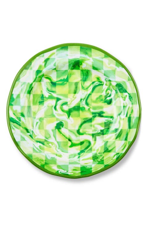 Green Marble Check Set of 4 Melamine Dinner Plates
