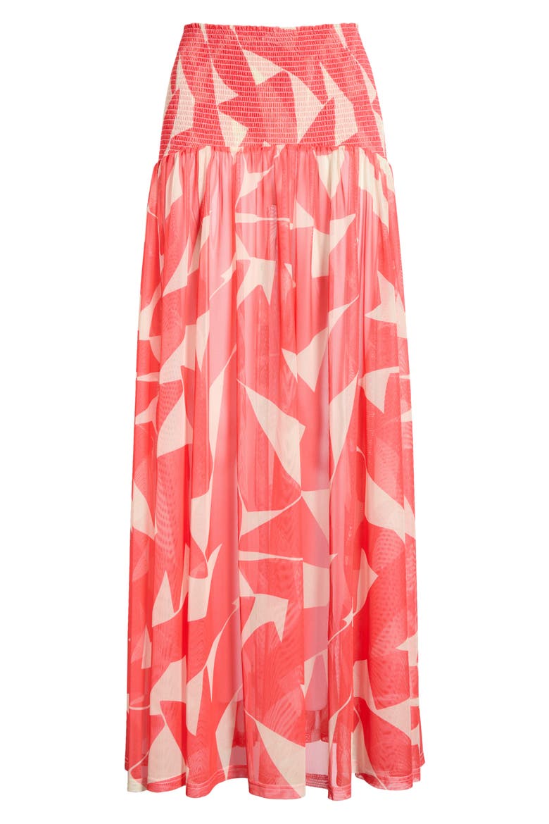 Smocked Cover-Up Maxi Skirt, Alternate, color, IVORY/CORAL GEO