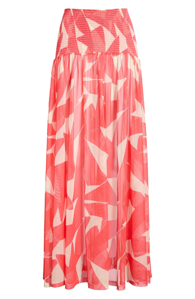 Hutch Smocked Cover-Up Maxi Skirt, Alternate, color, Ivory/Coral Geo