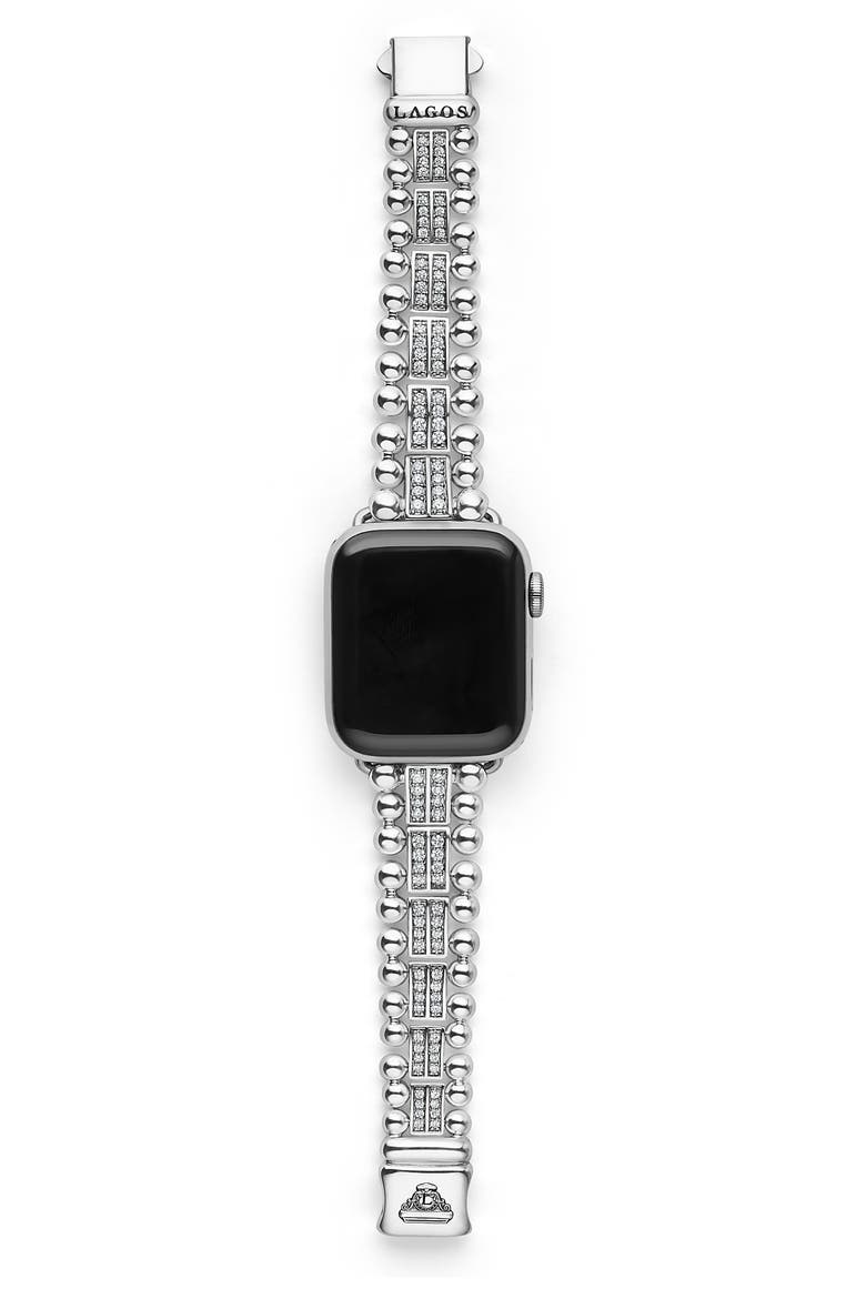 Smart Caviar Sterling Silver Diamond Apple Watch® Watchband, Alternate, color, SILVER