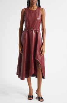 Cinq à Sept Zelda Faux Leather High Low Hem Dress
