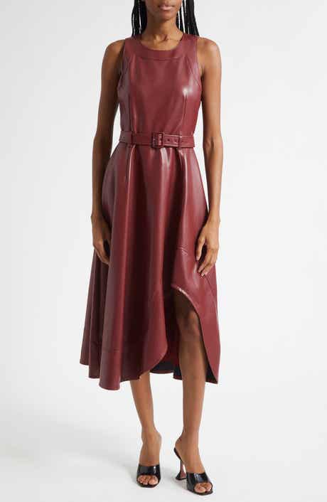 Cinq à Sept Zelda Faux Leather High Low Hem Dress