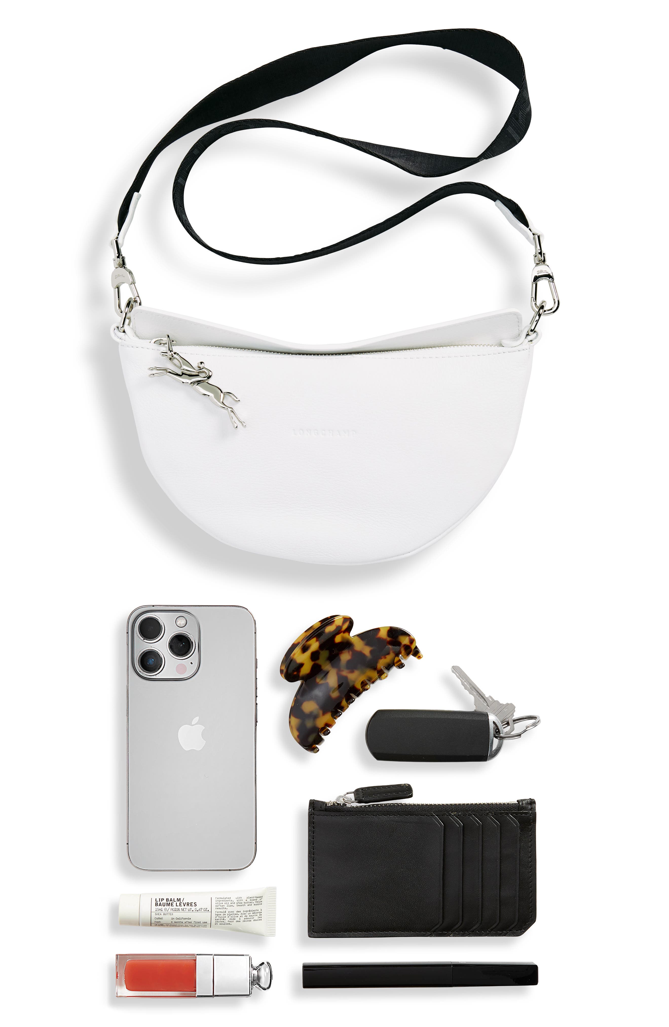Smile Small Half Moon Leather Crossbody Bag, Alternate, color, WHITE
