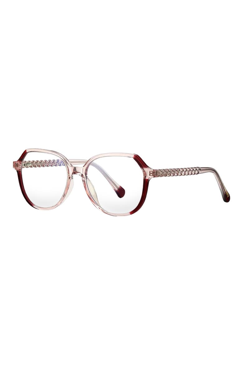 Nelli 53mm Round Blue Light Blocking Glasses, Alternate, color, TRANSPARENT PINK