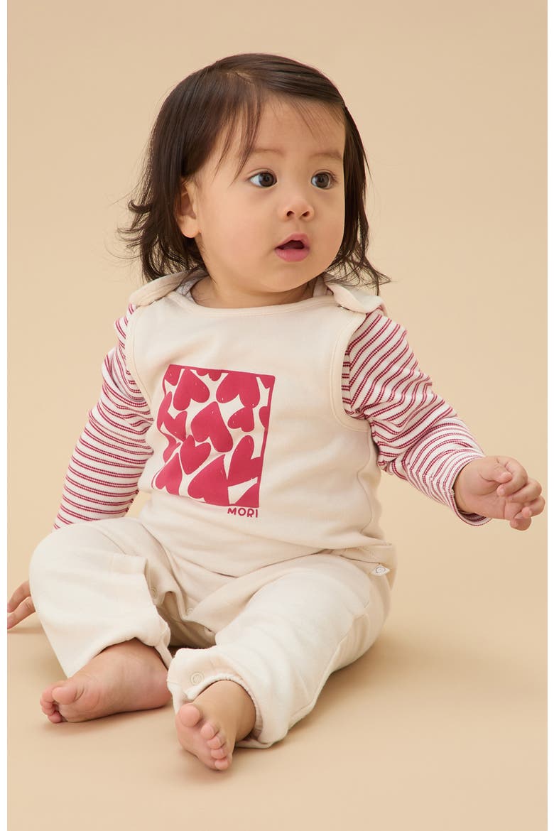 Hearts Dungarees, Alternate, color, Cream & Red