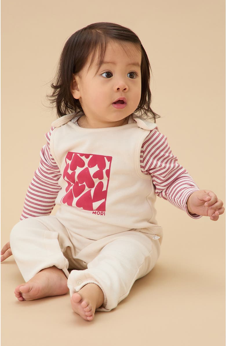 MORI Hearts Dungarees, Alternate, color, Cream & Red
