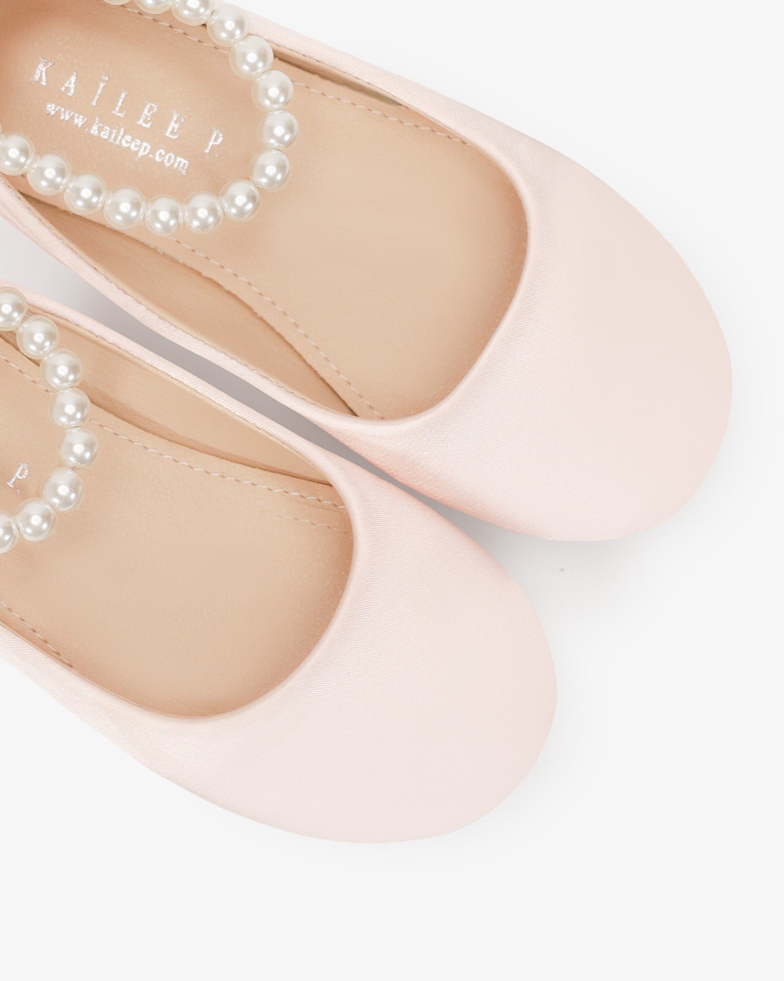 Kailee P Harper Satin Girl Flats with All Pearls Strap, Alternate, color, Pink