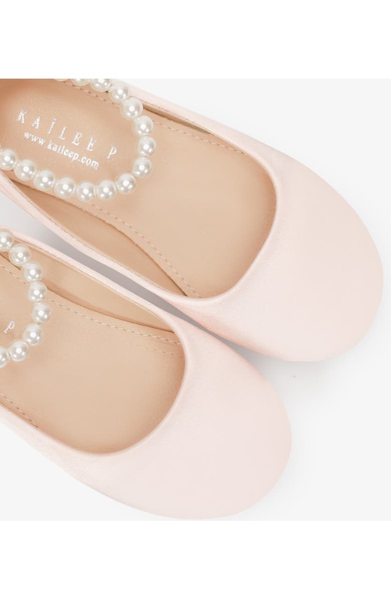 Kailee P Harper Satin Girl Flats with All Pearls Strap, Alternate, color, Pink