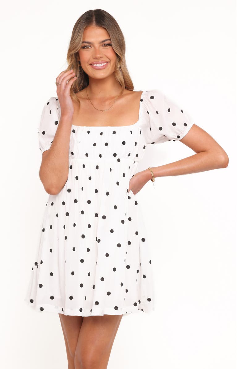 Petal & Pup Mona Polka Dot Babydoll Minidress, Alternate, color, Black Polka