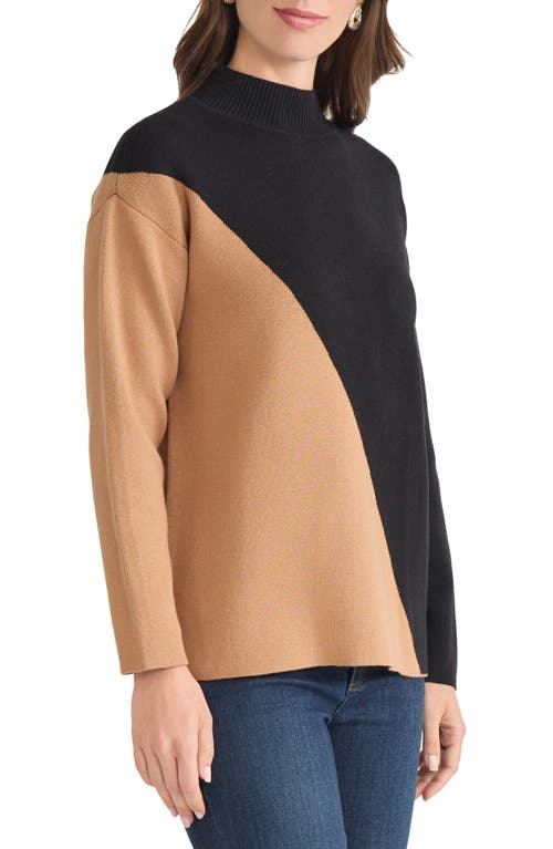 Jones New York Coloblock Mock Neck Sweater In Black