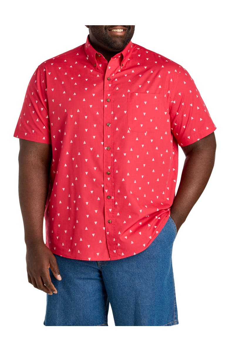 Harbor Bay by DXL Big & Tall Easy-Care Geometric Sailboat Print Sport Shirt, Main, color,