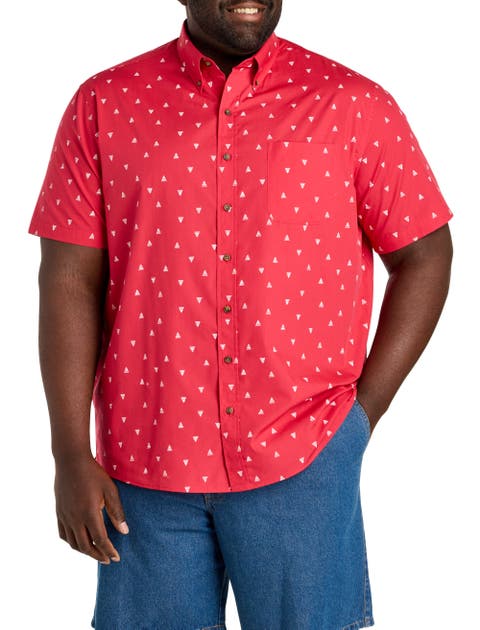 Big & Tall Easy-Care Geometric Sailboat Print Sport Shirt