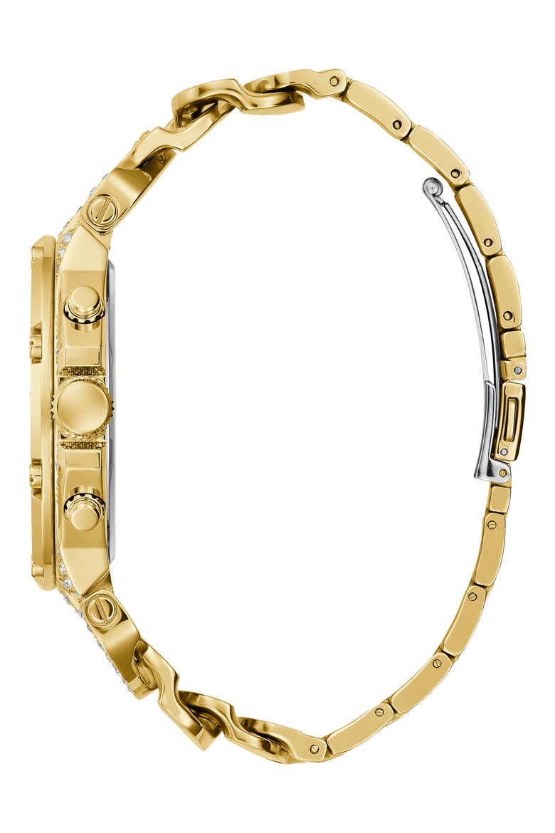 Multifunction Crystal Skeleton Curb Chain Bracelet Watch, 46mm, Alternate, color, GOLD/GOLD/GOLD
