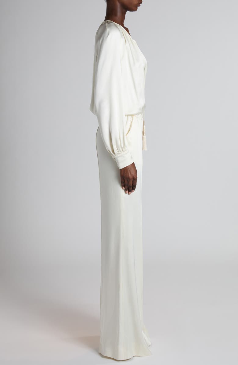 TOM FORD Tie Neck Long Sleeve Cady Jumpsuit, Alternate, color, Crema White