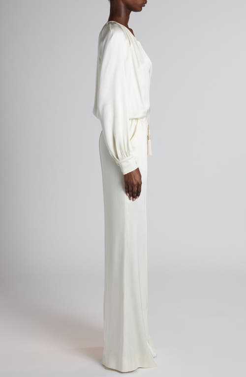 Tom Ford Tie Neck Long Sleeve Cady Jumpsuit In Crema White