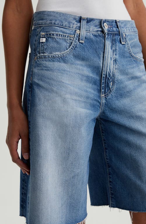 Ag Hattie Raw Hem High Waist Long Denim Barrel Shorts In Gemini