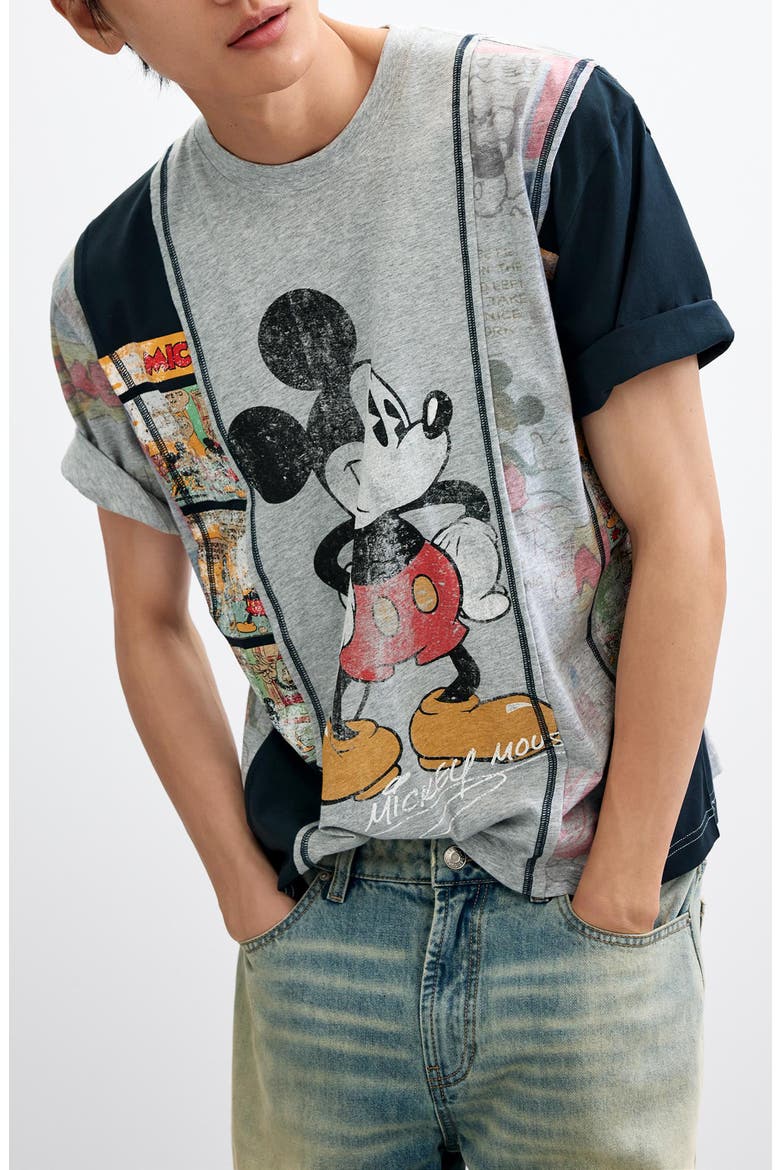 Mickey Mouse Collage Graphic Tee, Main, color, GREY/ NAVY BLUE