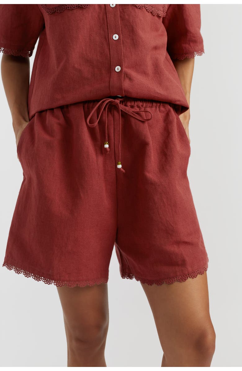 Chinti & Parker Sienna Linen-Blend Scallop Edge Shorts, Main, color, Sienna
