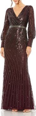 Mac Duggal Sequined Wrap Gown with Dramatic Bishop Sleeves