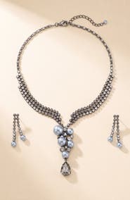 Modenaire Pearl Crystal Trickling Necklace and Earring Set