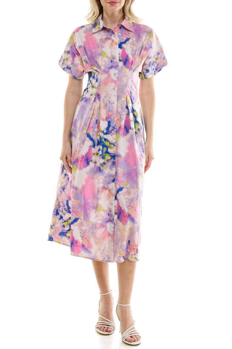 Pintuck Waist Midi Shirtdress, Main, color, DREAMSCAPE
