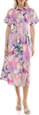 Nicole Miller Pintuck Waist Midi Shirtdress
