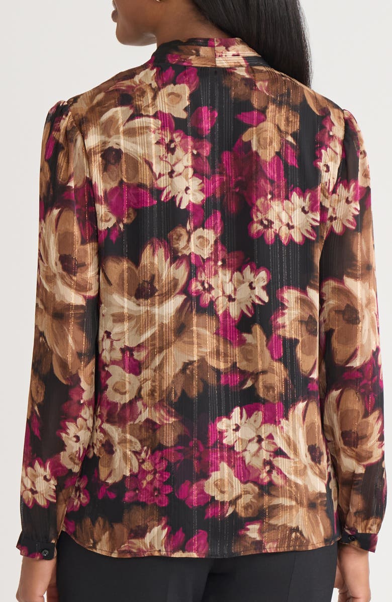 KASPER Metallic Floral Pleated Chiffon Top, Alternate, color, Shiraz Multi