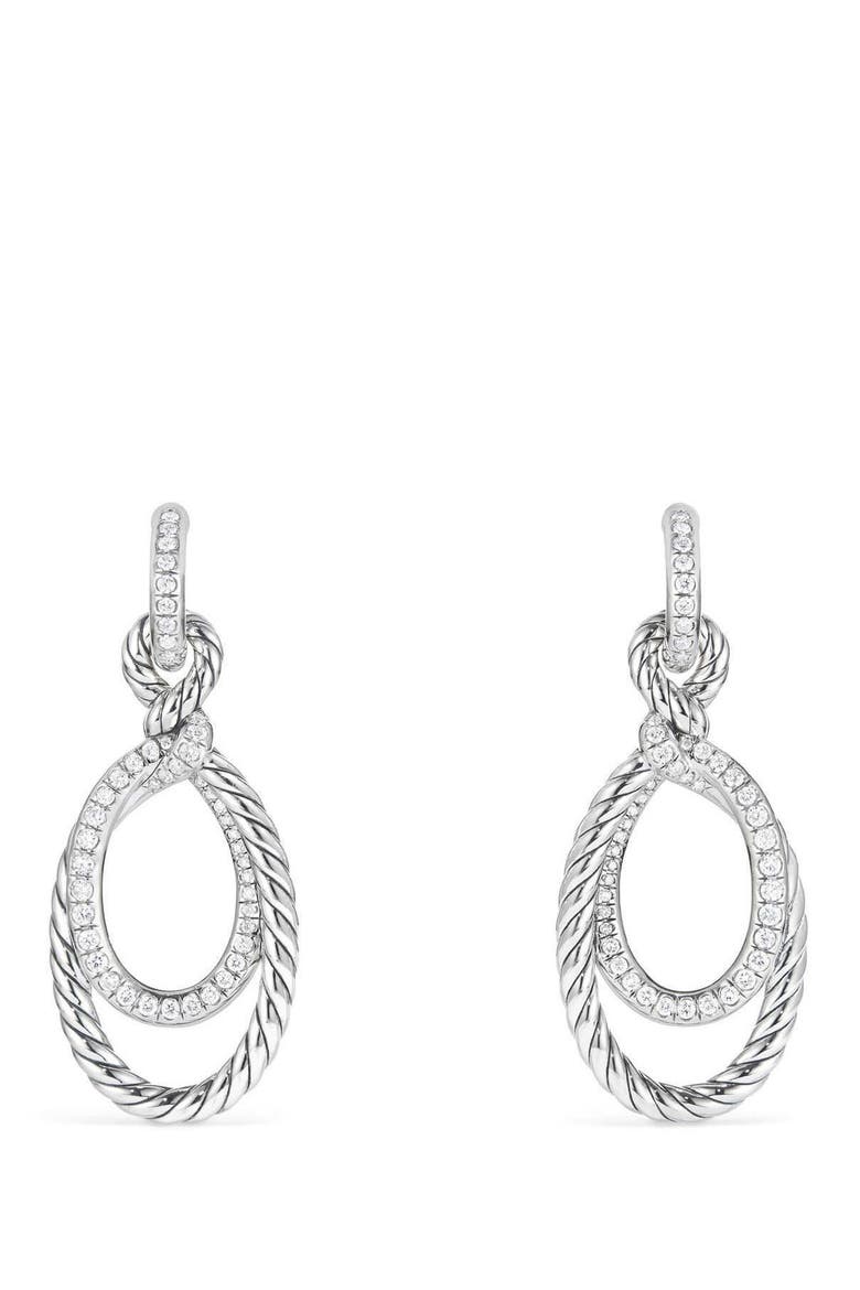 Continuance Drop Earrings with Diamonds, Main, color, SILVER/ DIAMOND