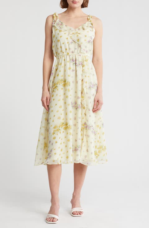 Floral Ruffle Chiffon Midi Dress
