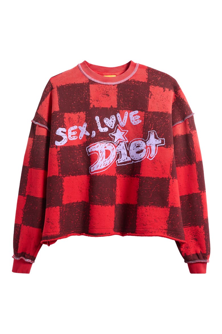 Sex, Love & Diet Checkerboard Crop Crewneck Sweatshirt, Alternate, color, CHECKERED RED