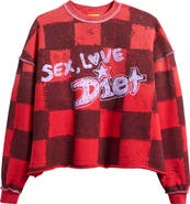 DIET STARTS MONDAY Sex, Love & Diet Checkerboard Crop Crewneck Sweatshirt