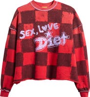 DIET STARTS MONDAY Sex, Love & Diet Checkerboard Crop Crewneck Sweatshirt
