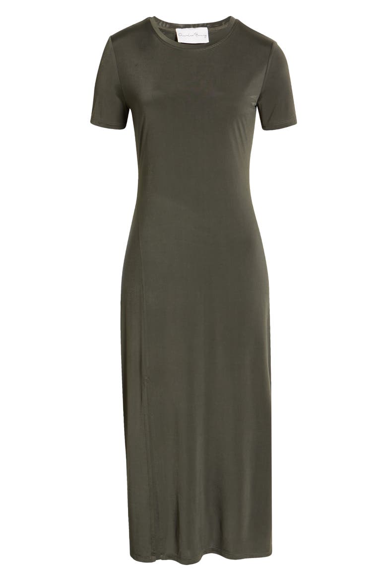 Front Slit Midi T-Shirt Dress, Alternate, color, HUNTER GREEN
