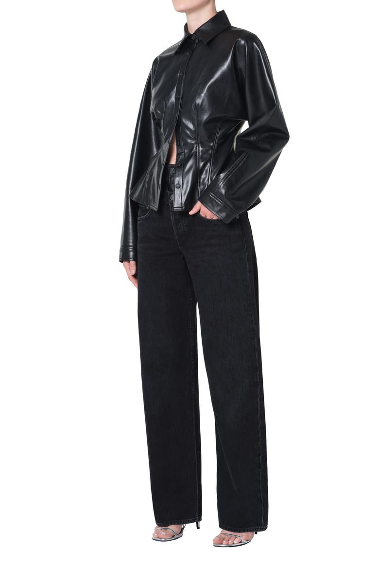 Devon Faux Leather Shirt, Alternate, color, DETOX BLACK