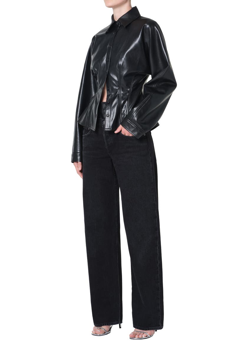 AGOLDE Devon Faux Leather Shirt, Alternate, color, Detox Black