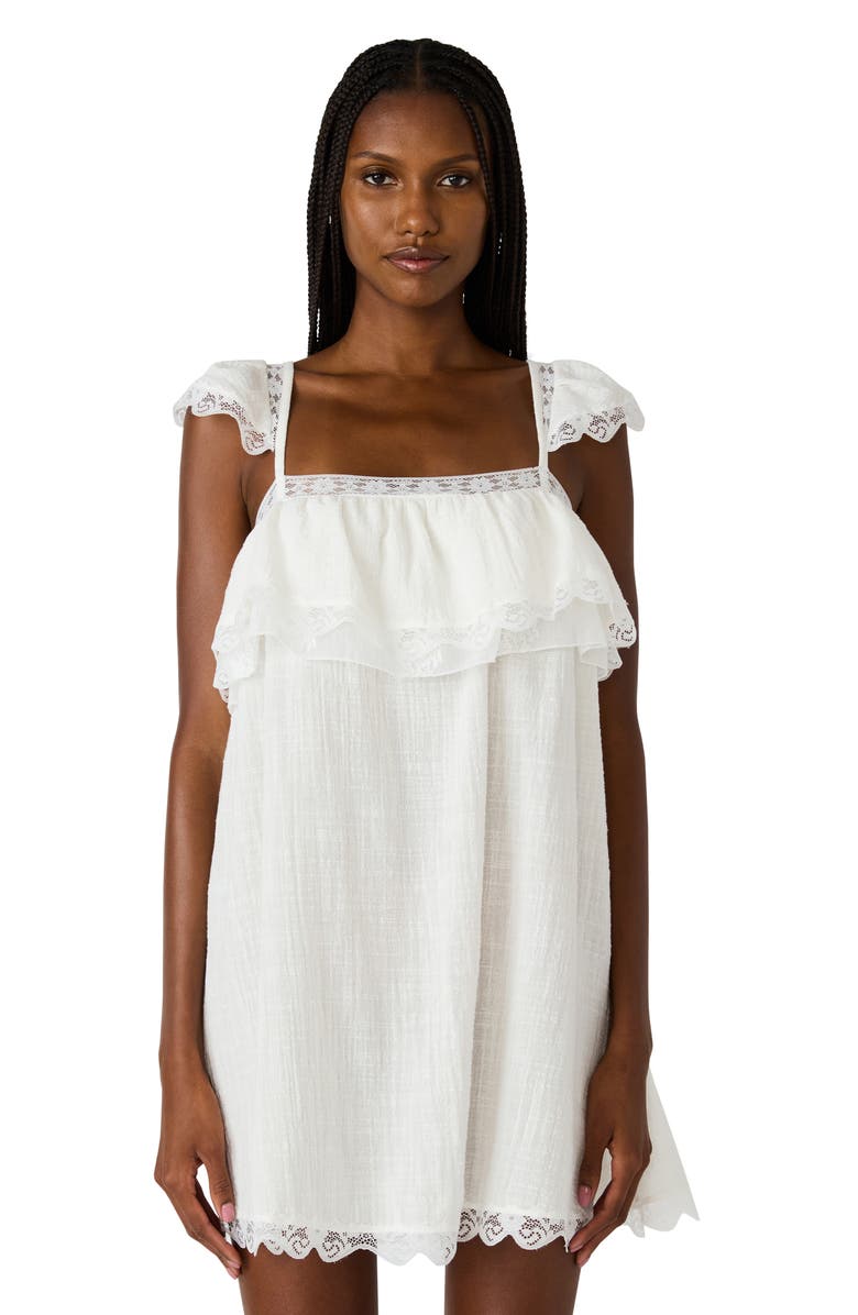 Steve Madden Leta Lace & Ruffle Shift Dress, Alternate, color, Snow White