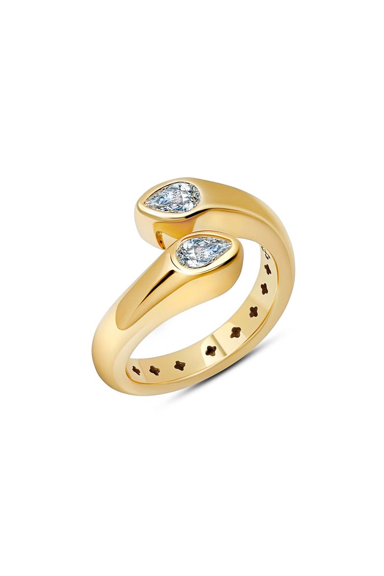 Pear Cut Cubic Zirconia Bypass Ring, Main, color, GOLD