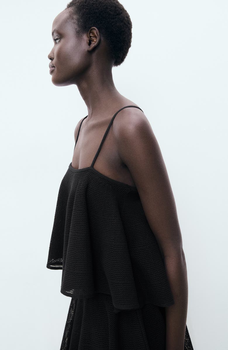 MANGO Ruffle Knit Minidress, Alternate, color, Black