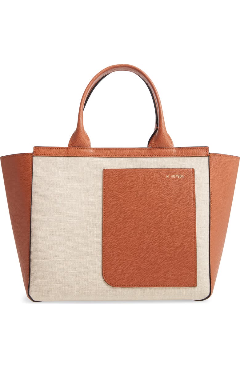 Valextra Mini Canvas & Leather Tote, Main, color,