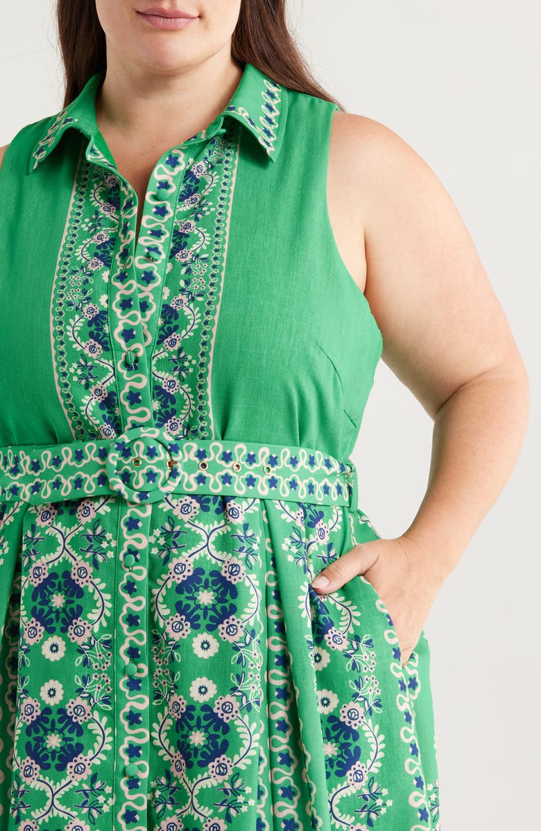 CIEBON Leena Sleeveless Belted Shirtdress, Alternate, color, Green Multi