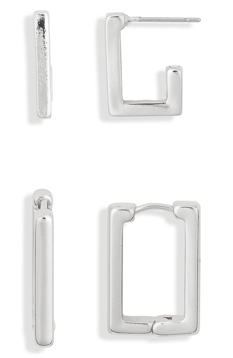 Leith 2-Pack Rectangle Earrings, Main, color, Silver