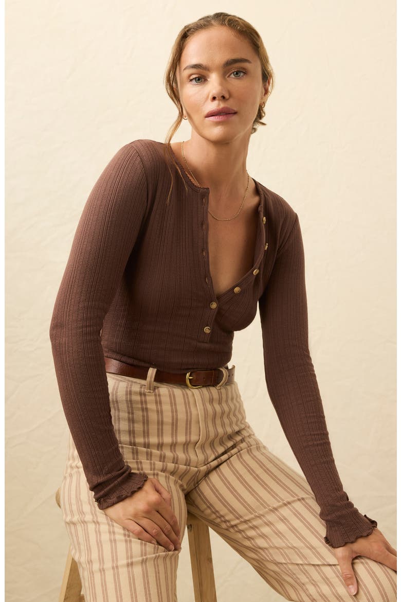 Paradise Pointelle Stitch Organic Cotton Blend Henley, Alternate, color, CHOCOLATE BROWN